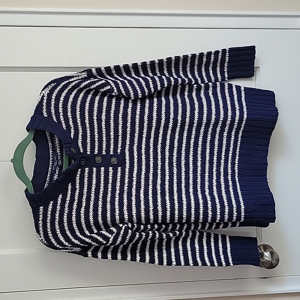American Eagle Oversized Jegging Fit Chenille Sweater Blue White Stripes Small